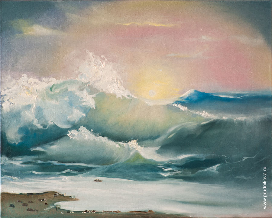 Морской пейзаж «Рассвет», холст, масло, 40x50 см